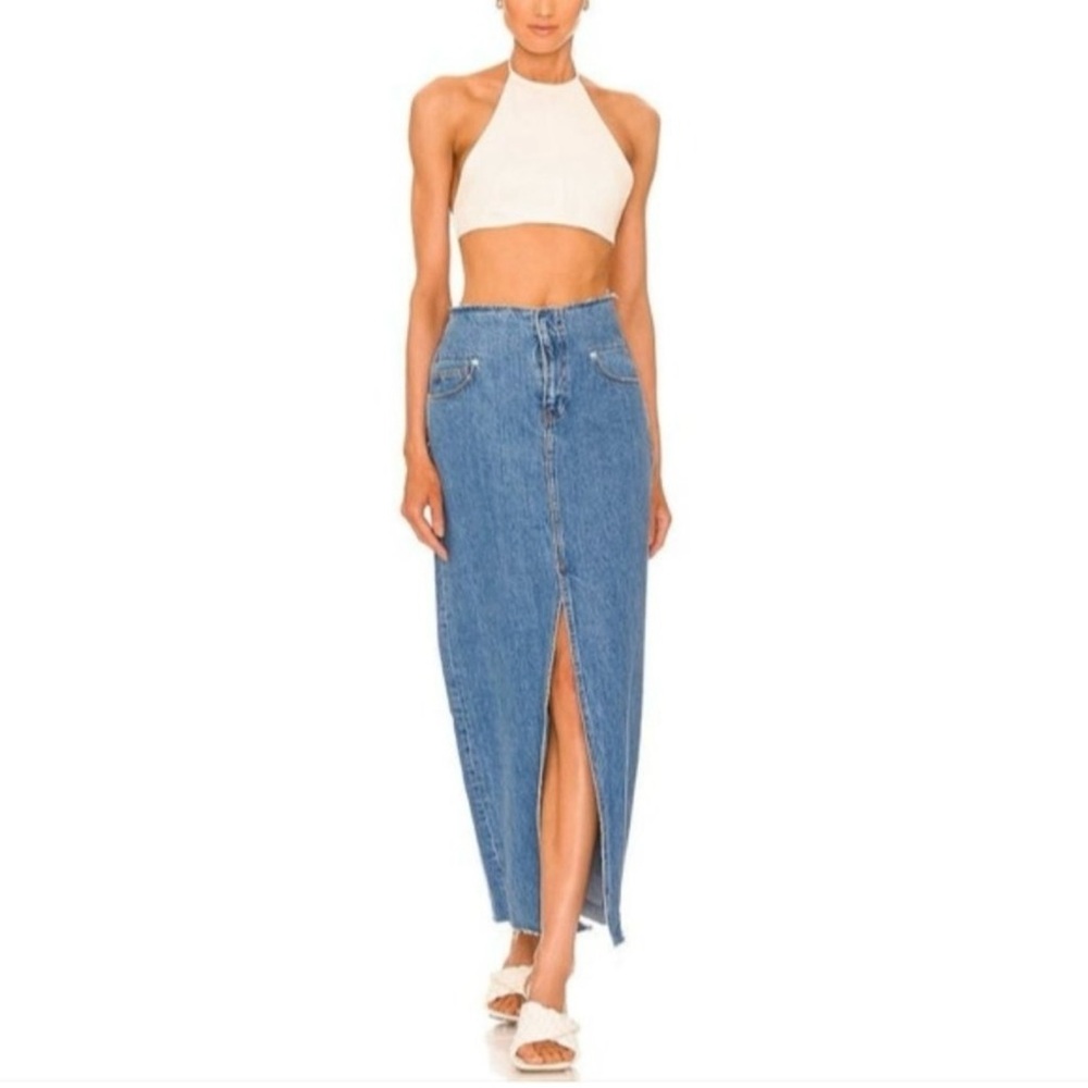 Frame Cut Off Waist Maxi Denim Skirt